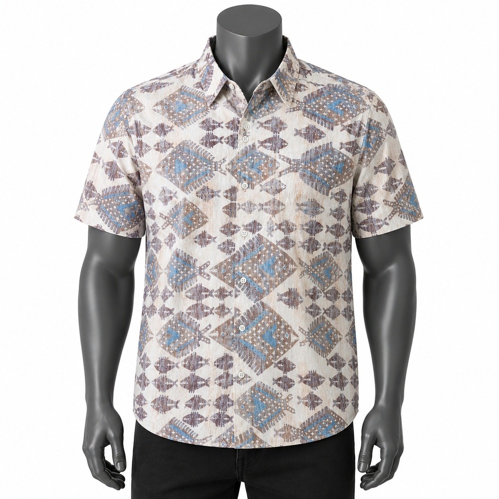 Reyn Spooner Hawaiian Shirt Fish Print Button Up Short Sleeve Small